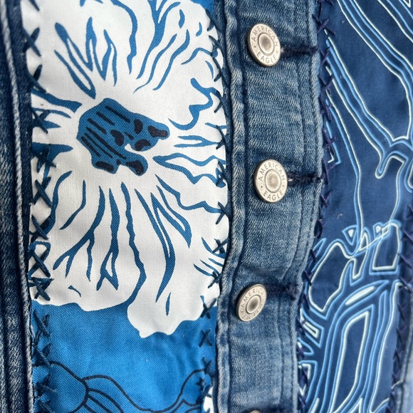 Custom Hand Stitched- Denim Corset Top with Sig Zane Floral Patterns in Blue - Picture 2 of 3